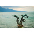 Large animal statues outdoor bronze seahorse sculpture with boy